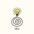 idea Light bulb on spiral wire, Hand drawn Royalty Free Stock Photo