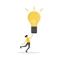 Idea and creative concept. Smart businessmen jumping to light bulbs for opportunities, search for new solutions, and direction of Royalty Free Stock Photo