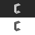 Idea 3D logo C letter isometric monogram, group initials CCC black and white simple emblem, parallel lines geometric shape