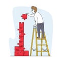 Idea Development, Task Solution and Problem Solving Concept. Business Man Character Stand on Ladder Assemble Puzzle Royalty Free Stock Photo