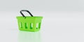 Idea empty shopping,green shopping basket realistic plastic,on white color background,for direct and online sales concept,cartoon