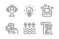 Idea, Evaporation and Messenger mail icons set. Victory, Love mail and Feather signs. Vector