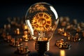 Idea exchange concept portrayed by an open lightbulb icon with gear mechanisms Royalty Free Stock Photo