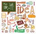 Idea and finance icons doodle set. Hand drawn vector illustration. Royalty Free Stock Photo