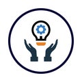 idea, gear, bulb, light bulb, hand, idea on hand icon