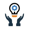 idea, gear, bulb, light bulb, hand, idea on hand icon