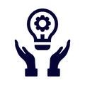 idea, gear, bulb, light bulb, hand, idea on hand icon