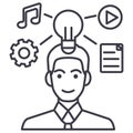 Idea generation businessman marketing plan vector line icon, sign, illustration on background, editable strokes