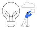 Creative Idea and Cloud Storage Concept with Lightbulb and Person Uploading Data Royalty Free Stock Photo
