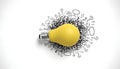 Idea generation and problem solving concept with a light bulb and question marks Royalty Free Stock Photo