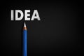Idea.Hand writing with pencil on Black chalkboard .