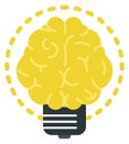 Idea icon. Brain lightbulb. Glowing human mind