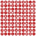 100 idea icons hexagon red Royalty Free Stock Photo