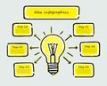 Idea infographic concept. Hand drawn doodle light bulb with 6 text bubbles