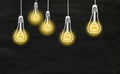Idea,innovation,start up,solution and creativity concept. Light bulbs on black board, design template large copy space Royalty Free Stock Photo