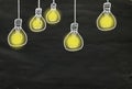 Idea,innovation,start up,solution and creativity concept. Light bulbs on black board, design template large copy space Royalty Free Stock Photo