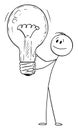 Idea, Man or Businessman Holding Light Bulb. Vector Cartoon Stick Figure Illustration