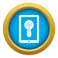 Idea lamp on gadget screen icon blue vector isolated Royalty Free Stock Photo