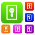 Idea lamp on gadget screen set collection Royalty Free Stock Photo