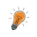 Idea Light Bulb Doodle Vector with Bright Glow Royalty Free Stock Photo