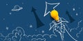Idea light bulb flying to the sky like a rocket with arrows Royalty Free Stock Photo