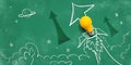 Idea light bulb flying to the sky like a rocket with arrows Royalty Free Stock Photo