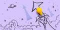 Idea light bulb flying to the sky like a rocket with arrows Royalty Free Stock Photo