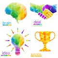 Idea light bulb, human brain, handshake, deal, success, cup Royalty Free Stock Photo