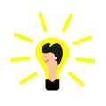 Idea Light bulb icon. Shining effect. Man face profile. Guy face head. Switch on lamp. Business success concept. Successful Royalty Free Stock Photo