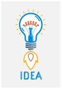 Idea light bulb launching like a rocket vector linear logo or icon, creative idea startup, science invention or research lightbulb