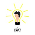 Idea Light bulb line icon. Man face profile. Guy face head. Switch on lamp. Shining effect. Business success concept. Successful Royalty Free Stock Photo