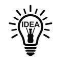 Idea light bulb line icon with rays. Creativity symbol isolated on a white background. Royalty Free Stock Photo