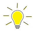 Idea Light bulb line icon. Shining effect. Yellow color switch on lamp. Business success concept. Flat design. White background. I Royalty Free Stock Photo