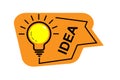 Idea light bulb on speech bubble. Creative Idea message bubble with Light bulb. quick tips badge. Idea or tooltip trivia. Great