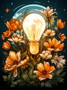 The Idea - A Light Bulb Surrounded By Flowers Royalty Free Stock Photo