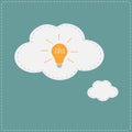 Idea light bulb in thought bubble cloud. Flat Royalty Free Stock Photo