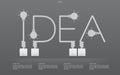 `Idea` Linear alphabet of light bulb and light switch on gray background.