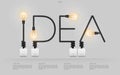 `Idea` Linear alphabet of light bulb and light switch on white background.