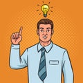 idea man light bulb over his head pop art vector Royalty Free Stock Photo