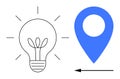Lightbulb and Blue Location Pin with Arrow Suggesting Idea Movement and Navigation Concepts Royalty Free Stock Photo