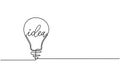 Idea one line drawing, continuous hand drawn light bulb with idea text typography, vector illustration simple Royalty Free Stock Photo