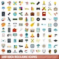 100 idea reclame icons set, flat style