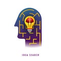Idea search. Lamp in the maze. Vector illustration. Flat. Gradient. Royalty Free Stock Photo