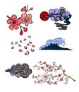 Idea for tattoo and coloring books.Japanese clouds and wave for tattoo design.Chinese clouds.