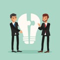 Idea and teamwork concept business men with light bulb and jigsaw puzzle Royalty Free Stock Photo