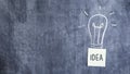 idea text hand drawn light bulb blackboard. High quality photo Royalty Free Stock Photo