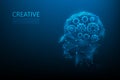 idea thinking Cogs in brain human technology digital on blue background. brainstorm creative low poly wireframe. vector