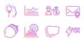 Idea, Trade infochart and Verified mail icons set. Sallary, Acorn and Speech bubble signs. Vector