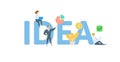 IDEA word concept banner. Concept with people, letters, and icons. Flat vector illustration. Isolated on white