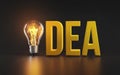 Idea Word. Creative Concept Light Bulb on Dark Background